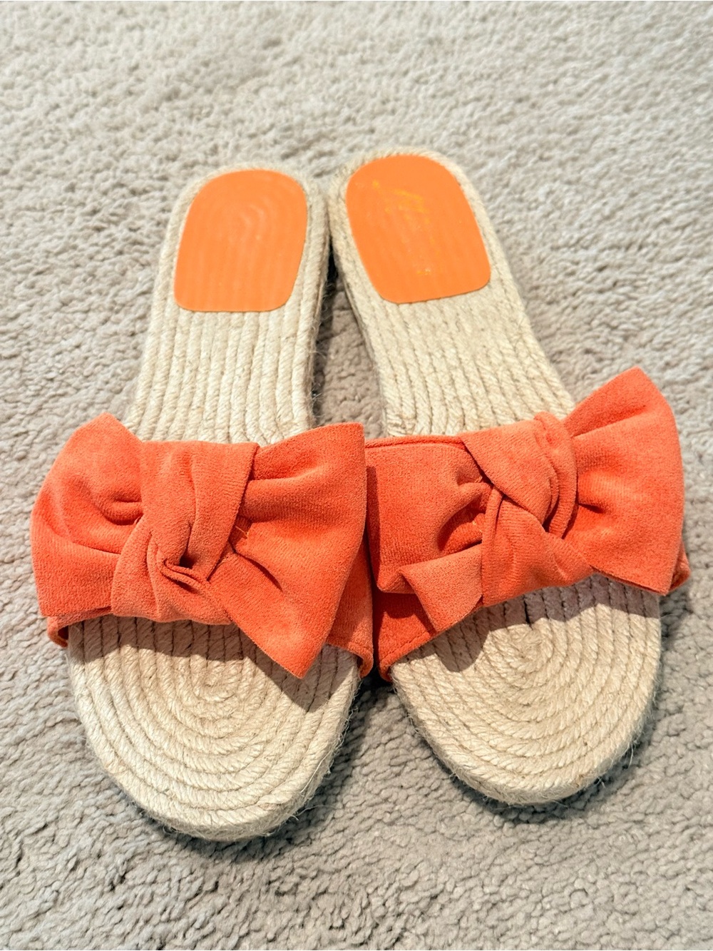 Women's Orange Bow Espadrille Slide Sandals with Knotted Upper
